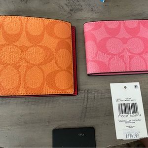 Tri Color COACH Signature C - 3 in 1 Leather wallet NWT Pink Red Orange